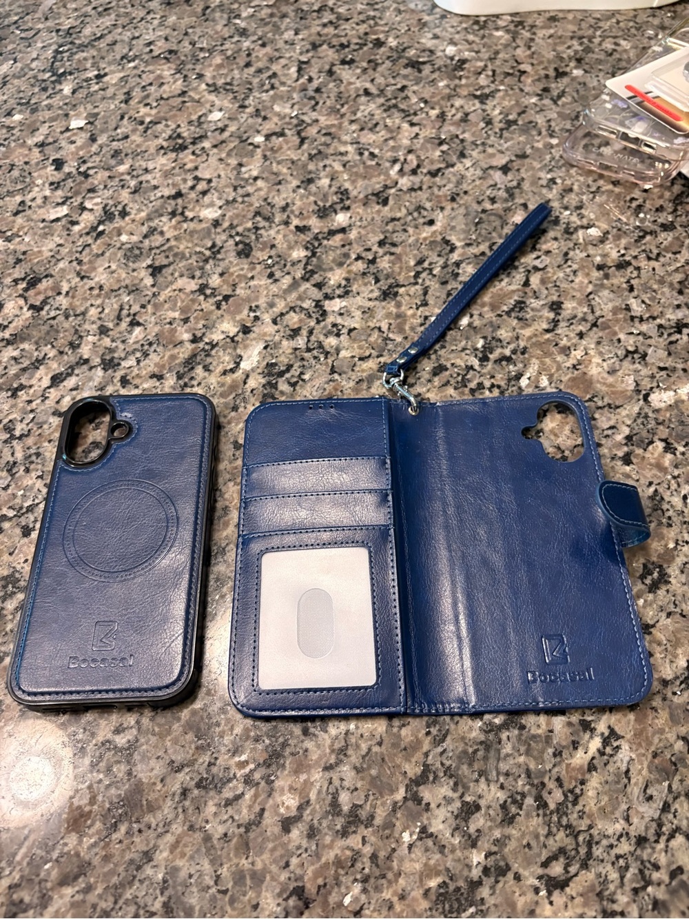 Keen Dark Blue Leather Wallet  Phone Case with Wrist Strap and Card Slots